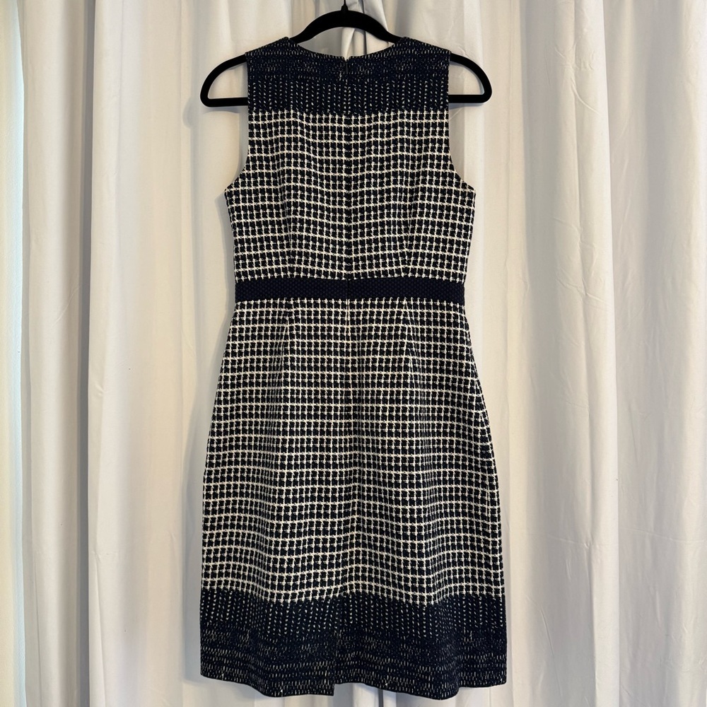 J.Crew Tweed Sheath Dress Womens 4 Navy White Cotton Sleeveless Work Career - Picture 4 of 12